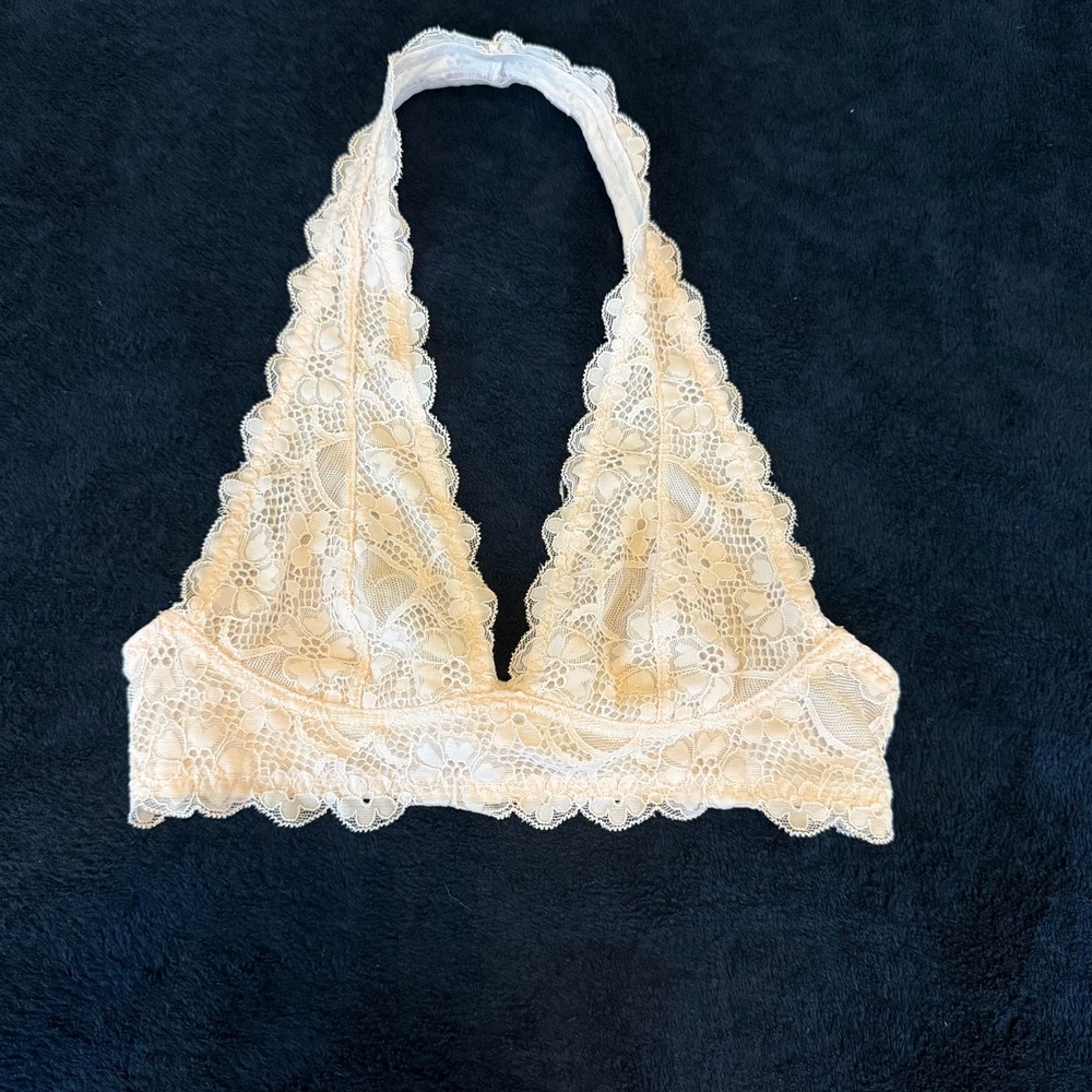 Free People Intimately Lace Halter Bralette Bundle 3 Pack‎ Blue Cream Orange XS - Picture 8 of 11